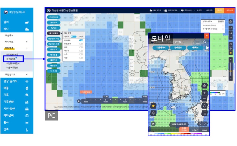 날씨누리 해구별예측 링크 변경 후 이미지