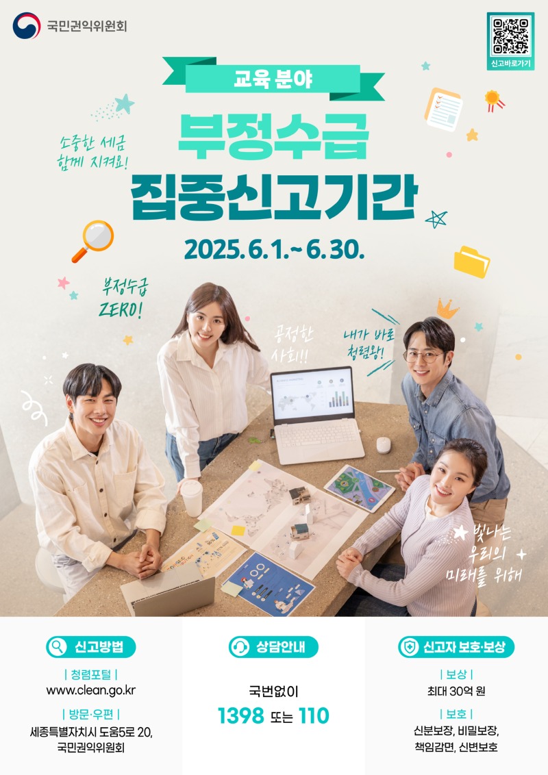 2025년 정부지원금(교육분야) 부정수급 집중신고기간 포스터 이미지