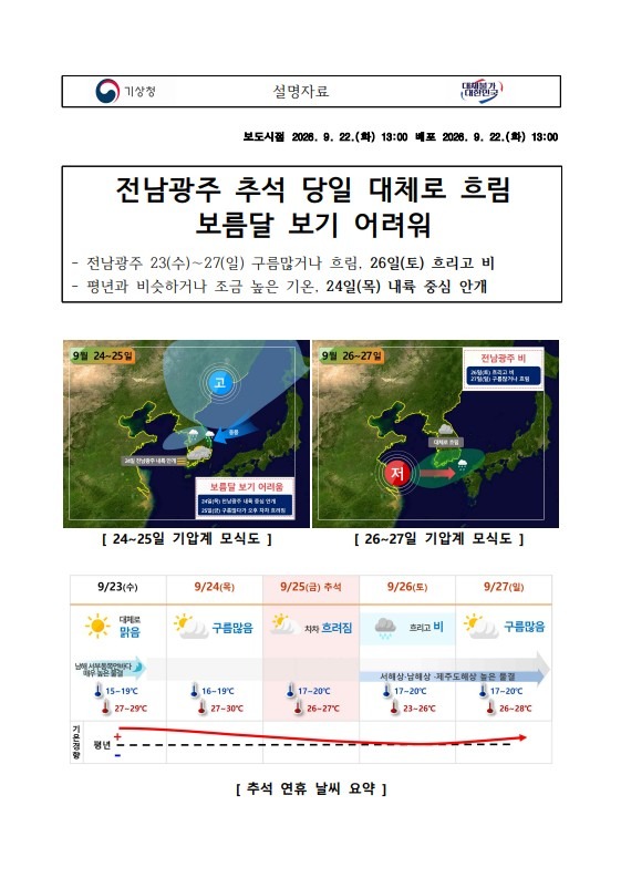 전남광주 2026년 추석 연휴 설명자료